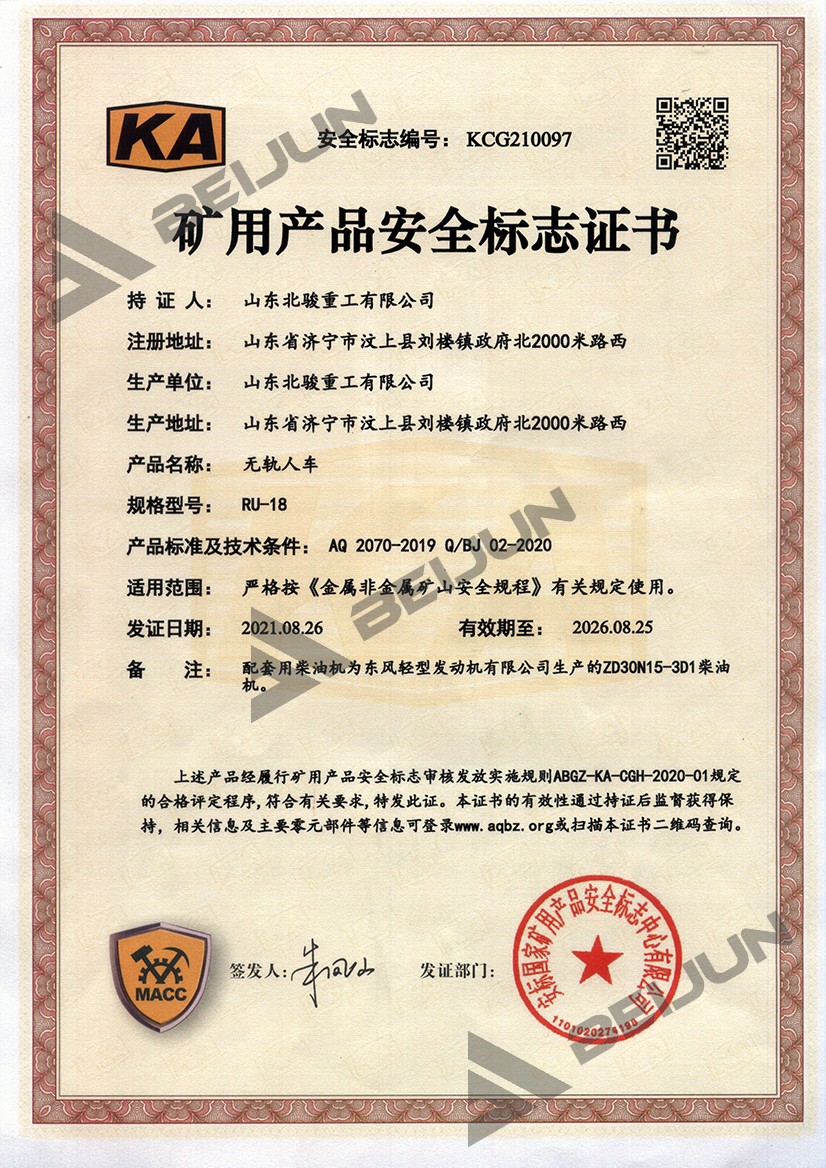 Mining Equipment Safety Certificate