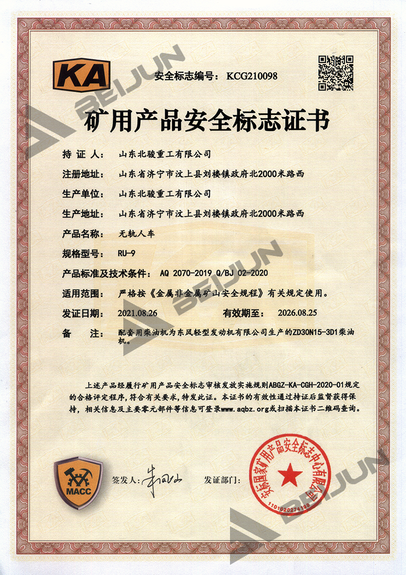 Mining Equipment Safety Certificate